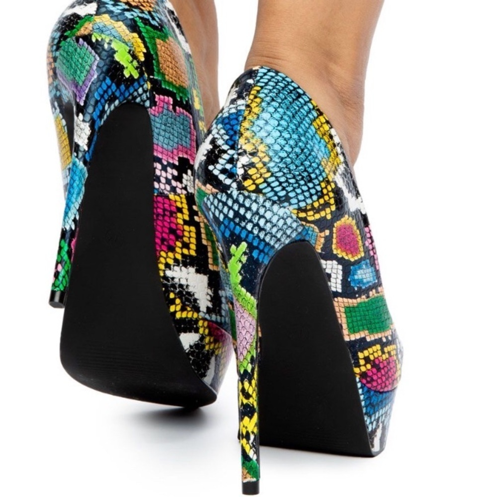 Multi Color Snake Print Pointy Peep Toe Platform … - image 6